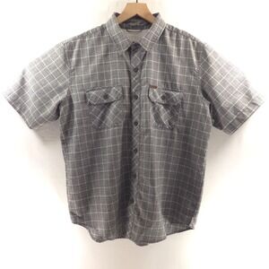 Orvis Mens Short Sleeve Button Front Shirt L Grey Windowpane Plaid Tech Mesh